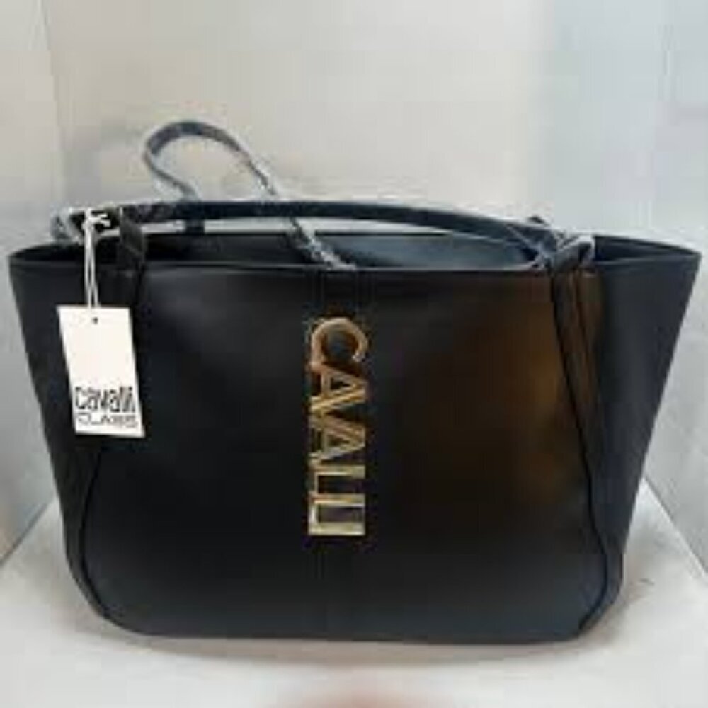 NWT- CAVALLI SANDRA SHOPPER BLACK SHOPPER TOTE - Picture 4 of 5